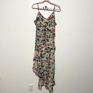 Womens Asymmetrical Floral Slip Dress Sz XL Ruffle Fairycore Romantic Whimsical